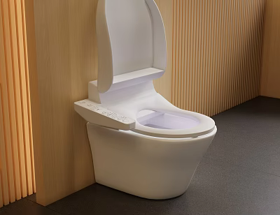 Modern Smart Toilet With Control Panel In Wooden Wall Bathroom Setting 3d model