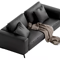 Modern Black Two Seater Sofa With Stylish Pillows And Brown Blanket 3d model
