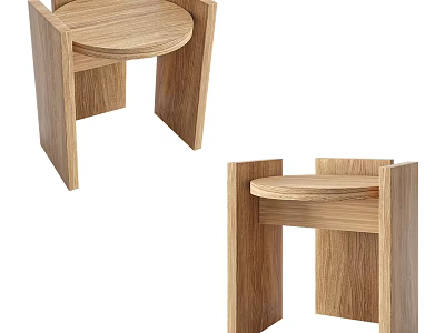 Natural Wooden Stools With Modern Simple Design Square Legs And Round Seat 3d model