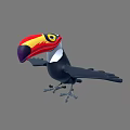 Vibrant Toucan Flying Bird With Red Yellow Orange Purple Beak Black Body And White Throat