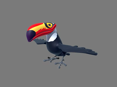 Vibrant Toucan Flying Bird With Red Yellow Orange Purple Beak Black Body And White Throat 3d model