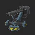 Mechanical Automatic Turret Weapon With Multi Legged Base And Yellow Black Warning Stripes