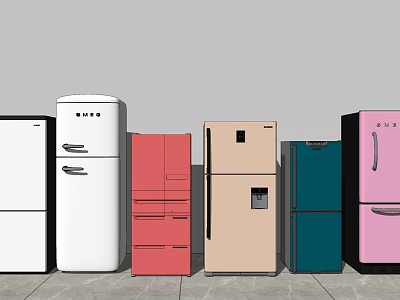 Various Colored Refrigerators And Freezers In Different Styles For Home Use 3d model