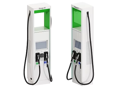 Industrial Electric Vehicle Charging Stations With White Green Design Digital Display And Charging Ports 3d model