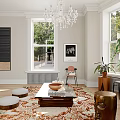 Spacious Apartment Living Room With Large Windows Chandelier And Modern Decor