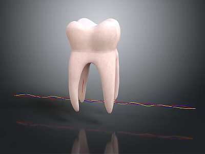 Anatomical 3D Tooth Organ Model With Colorful Lines And Black Background Reflection 3d model