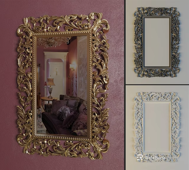 Ornate Framed Decorative Mirrors in Gold Black and Light Colors for Home Decor 3d model 