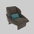 Modern Brown Velvet Single Seater Sofa With Blue Pillow And Wooden Legs