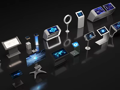 Public Facilities Featuring Various Modern Touchscreen Interactive Devices With Standalone Desktop And Circular Designs 3d model