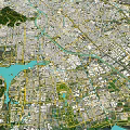 Aerial Urban Planning View With City Layout Road Network Water Bodies And Green Spaces