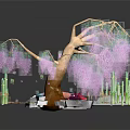 Enchanting Mythical Creature Resting Under Tree With Pink Hanging Branches Bamboo And Lily Pads
