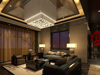 Luxurious KTV Lounge Interior With Comfortable Sofa Coffee Table Chandelier And Modern Decor 3d model