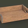 Vintage Wooden Storage Shelf With Metal Trim Side Handles And Printed Text
