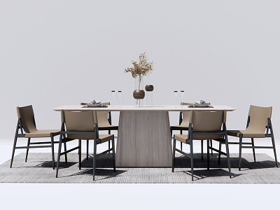 Modern Dining Table and Chair Combination Solid Wood Dining Table and Chair model