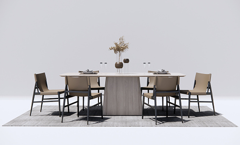 Modern Dining Table and Chair Combination Solid Wood Dining Table and Chair 3d model