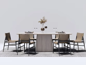 Modern Dining Table and Chair Combination Solid Wood Dining Table and Chair 3d model