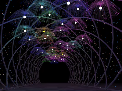 Colorful Illuminated Event Passage With Arched Structure Umbrella Lights And Star Like Dots 3d model