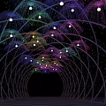 Colorful Illuminated Event Passage With Arched Structure Umbrella Lights And Star Like Dots