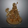 Golden Statue Of Warrior Riding Mythical Creature With Spear And Base