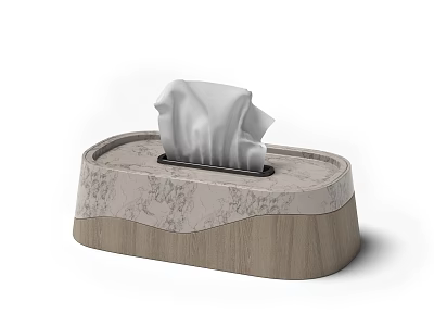 Marble Textured Tissue Box With Wooden Base And White Tissue Inside 3d model