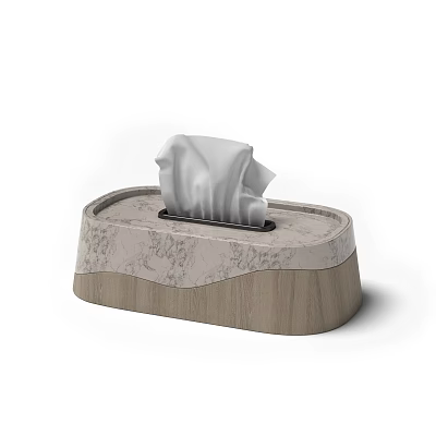 Marble Textured Tissue Box With Wooden Base And White Tissue Inside 3d model