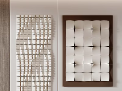 White 3D Wavy Textured and Brown Framed Geometric Pattern Wall Decor for Modern Interior Spaces 3d model