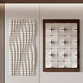 White 3D Wavy Textured and Brown Framed Geometric Pattern Wall Decor for Modern Interior Spaces 3d model