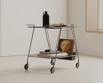 Modern Metal Wheeled Side Table With Two Tiered Shelves Black Kettle Snacks Books And 3d model