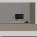Modern White and Gray TV Stand with TV Plant Decorative Items and Vertical Striped Wall