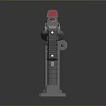 Futuristic Sci Fi Weapon With Detailed Gray And Yellow Design Barrel Grip And Display Stand