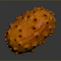Fresh Orange Spiky Kiwano Fruit With Bumpy Surface On Dark Background