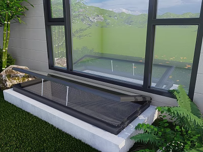 Elegant Detached Villa Featuring Large Windows Green Mountain View Lawn And Lush Plants 3d model