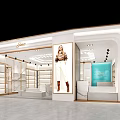 Demi Elegant Modern Clothing Store With Open Entrance Shelves Display Racks And Female Model Poster