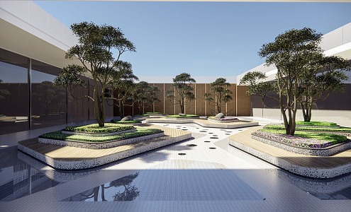 Modern Courtyard Sinking Square Atrium Landscape Office Atrium Center Courtyard Landscape Tree Pond 3d model