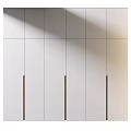 Modern Light Gray Wardrobe Design With Sliding Doors And Decorative Shelves