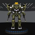 Smart Machine Robot Model Standing on Blue Light Base with Green and Gold Mechanical Structure 3d model