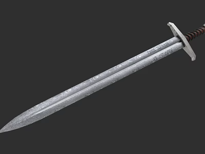 Ancient Medieval Sword With Engraved Blade And Brown Wrapped Hilt 3d model