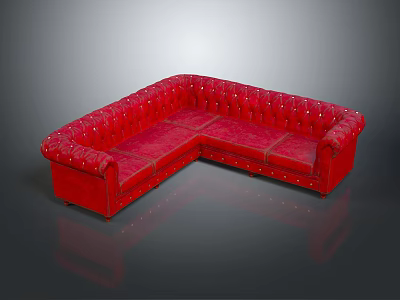Elegant Red L shaped Sectional Sofa with Tufted Design and Nailhead Trim 3d model