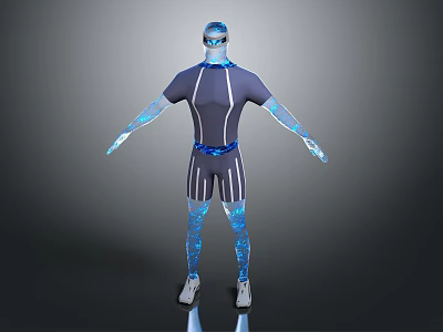Game and Movie Character 3D Model With Blue Light Effects Tight Fitting Suit Design 3d model