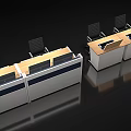 Modern Office Desks With Multiple Computer Monitors And Black Office Chairs 3d model