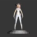 3D Female Game Character Model With Stylish Hat Brown Jacket Blue Pants And Standing Pose