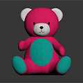 Pink and Turquoise Teddy Bear Doll Sitting on Black Background with Shiny Reflection
