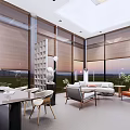 Modern Living Room Interior With Floor to Ceiling Windows Roller Blinds Sofa And Green Plants