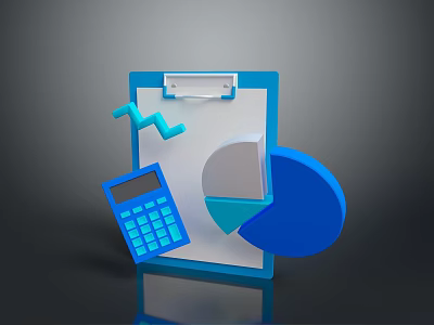 Useful Office Supplies Including Clipboard Calculator Pie Chart And Line Graph 3d model