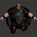Cartoon Scottish Man With Red Hair Wearing Green Plaid Kilt And Fur Trim