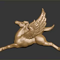 Elegant Golden Winged Horse Sculpture Lying On Black Surface With Shiny Reflection
