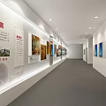 Modern Office Corridor With Wall Photo Displays And Ceiling Lights
