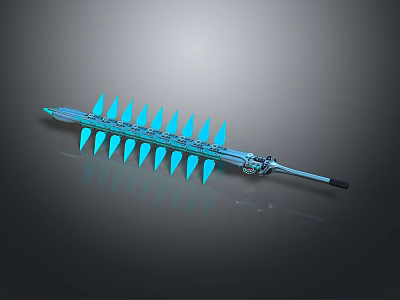 Blue Spiked Weapon With Metallic Shaft And Glowing Blades Fantasy Design 3d model