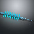Blue Spiked Weapon With Metallic Shaft And Glowing Blades Fantasy Design