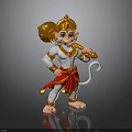 3D Hanuman Character Model With Golden Crown Red Sash White Body And Staff